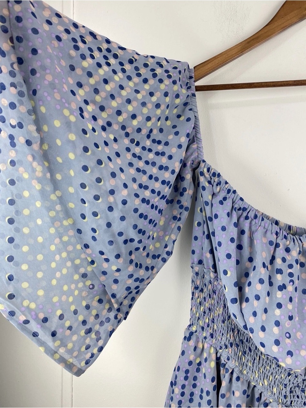 Truth NYC size 2X Women’s Blue Pink Green Polka Dot Off Shoulder Dress NWT - Picture 2 of 4